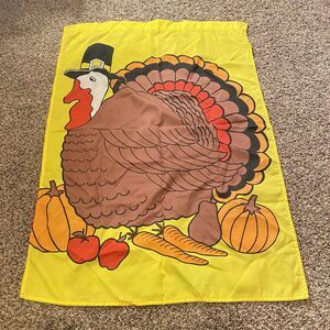 Thanksgiving Turkey Double Side Garden Yard Flag 28" x 40" Yellow Made In Taiwan